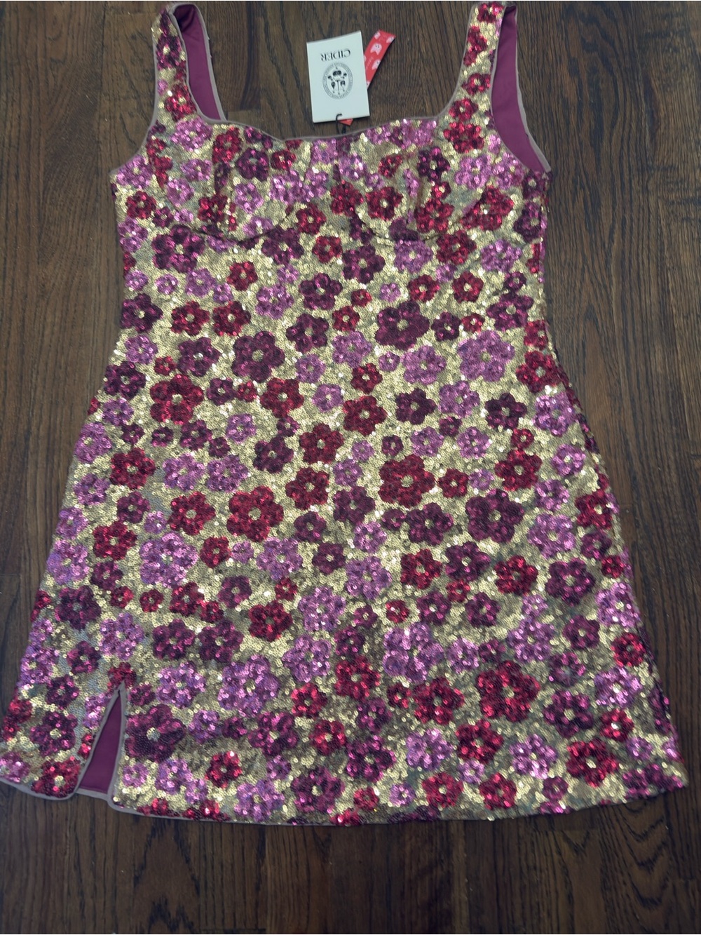 CIDER Floral Sequin Mini Dress – Pink/Gold/Purple